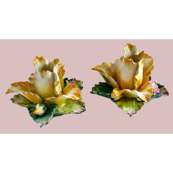 CANDLE HOLDER-Vintage Meiselman Imports-Italy-Porcelain-Floral-Capodimonte Style - Picture 6 of 10